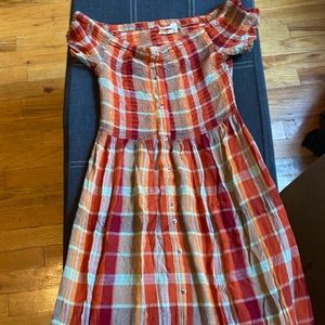Urban Outfitters Monica Orange Plaid Smocked Maxi Dress